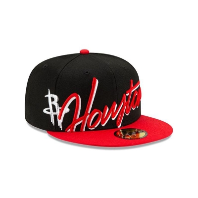 Black Houston Rockets Hat - New Era NBA Cursive 59FIFTY Fitted Caps USA0624859